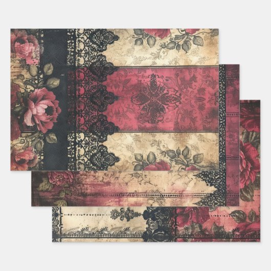 Shabby Victoriaans kant Zwaar Gewicht Decoupage Pr Inpakpapier Vel (Set)