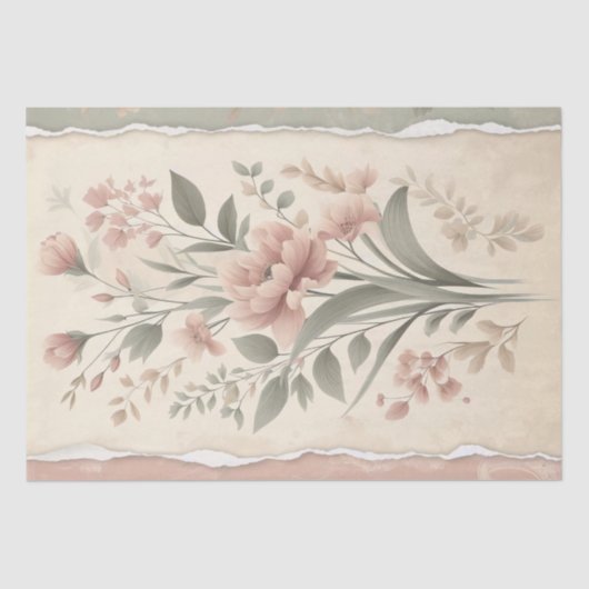 Shabby Wallpaper Blush Roze Bloemen Decoupage Tissuepapier (Voorkant)