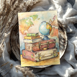 Shabby Waterverf  koffers wereldbol kaart Tissuepapier