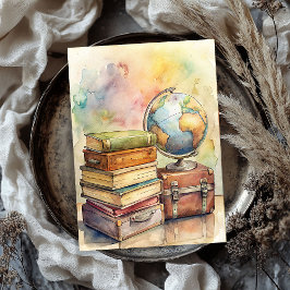 Shabby Waterverf  koffers wereldbol kaart Tissuepapier