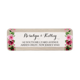 Shabby Waterverf Rozen op Rustiek Hout Etiket