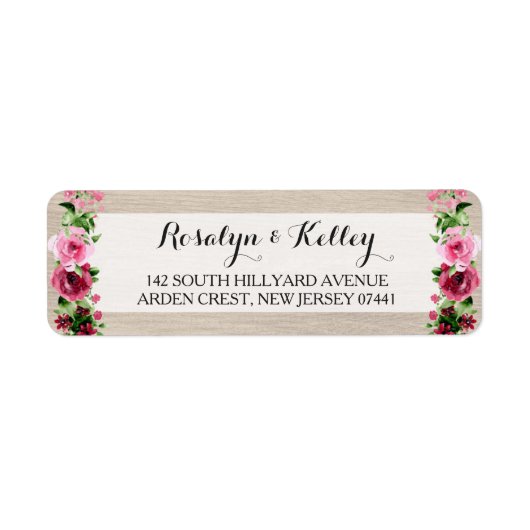 Shabby Waterverf Rozen op Rustiek Hout Etiket (Voorkant)