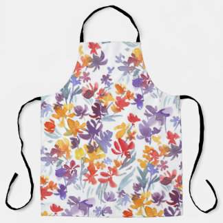 Shabby Waterverf Zomerbloemenpatroon Schort