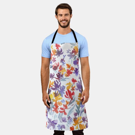 Shabby Waterverf Zomerbloemenpatroon Schort (Gedragen)