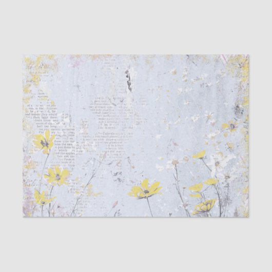 Shabby Yellow Wildflower Daisy Blue Tekst Collage Tissuepapier (Voorkant)