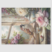 Shabby zomerraam met mussen roze pioenen tissuepapier (Voorkant)