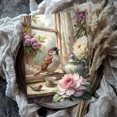 Shabby zomerraam met mussen roze pioenen tissuepapier