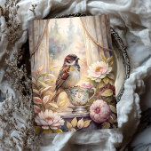 Shabby zomerraam met mussen roze pioenen tissuepapier