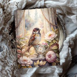 Shabby zomerraam met mussen roze pioenen tissuepapier