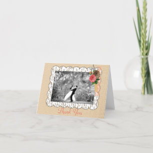 Shabbychic Jute Roze Bloem Sluiers Bruiloft Dank Bedankkaart