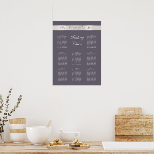 Shabbychic Lavender Stripes Wedding Seding Chart Poster (Keuken)