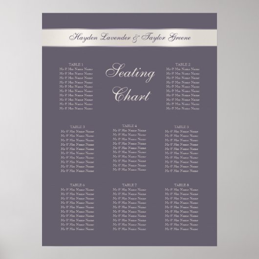 Shabbychic Lavender Stripes Wedding Seding Chart Poster (Voorkant)