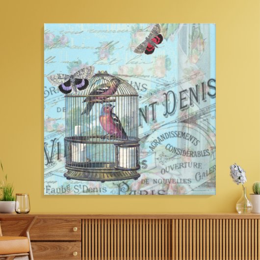 Shabbychic Parijs roos collage Canvas Afdruk (Insitu (Woonkamer))