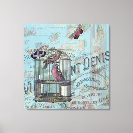 Shabbychic Parijs roos collage Canvas Afdruk (Voorkant)