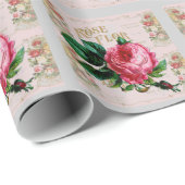 Shabbychic Paris collage roos Cadeaupapier (Rol Hoek)