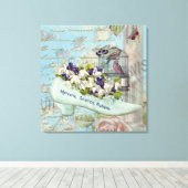 Shabbychic Paris collage roos Canvas Afdruk (Insitu (Houten vloer))