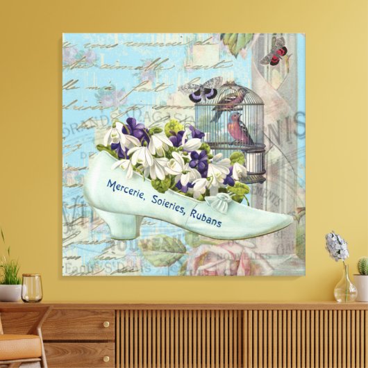 Shabbychic Paris collage roos Canvas Afdruk (Insitu (Woonkamer))