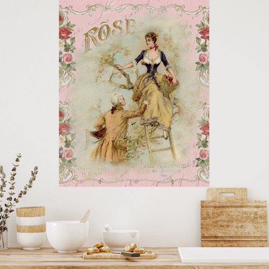 Shabbychic Paris collage roos Poster (Keuken)