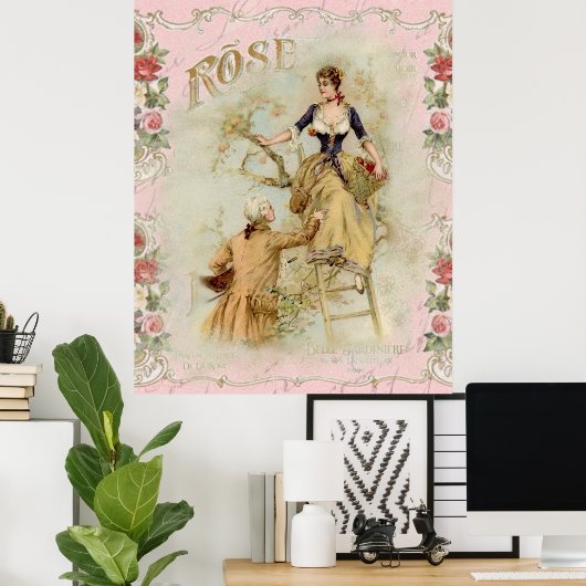 Shabbychic Paris collage roos Poster (Thuiskantoor)