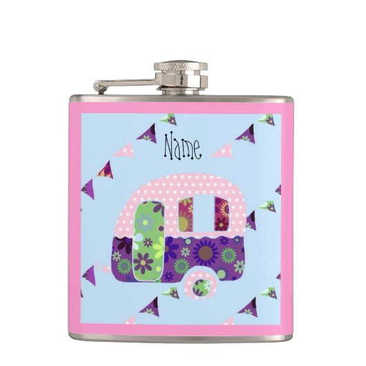 Shabbychic retro trailer, camper, caravan bunting heupfles (Voorkant)