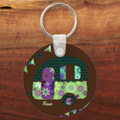 Shabbychic retro trailer, camper, caravan bunting sleutelhanger (Voorkant)