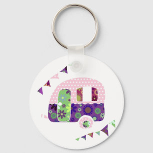Shabbychic trailer, caravan camper met bundel sleutelhanger