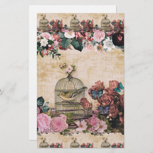 Shabbykic,  collage, vogels, vlinders, bloem briefpapier (Voorkant / Achterkant)