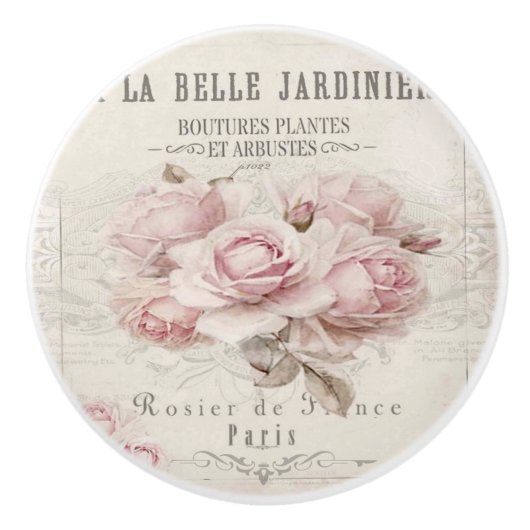 shabbykic, rustic, , floreel, collage, land; keramische knop (Voorkant)