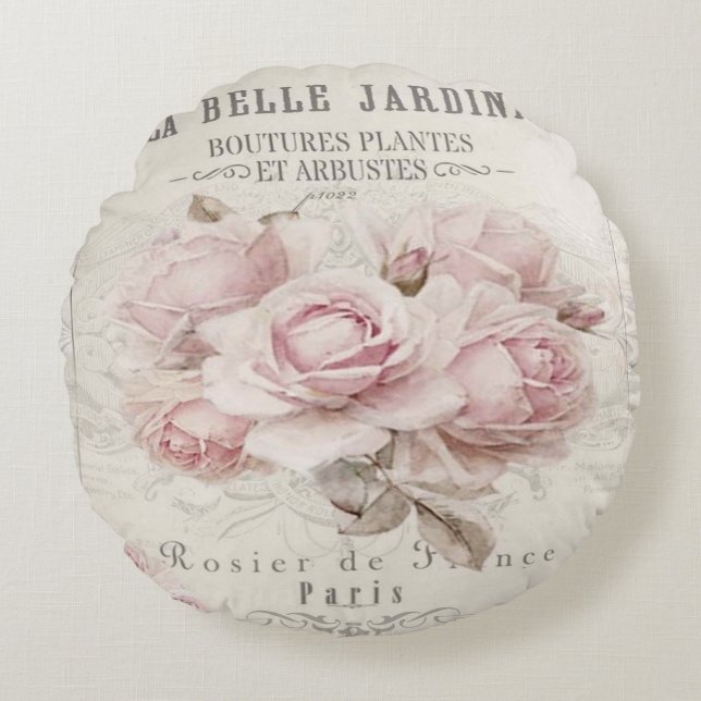 shabbykic, rustic, , floreel, collage, land; rond kussen (Voorkant)