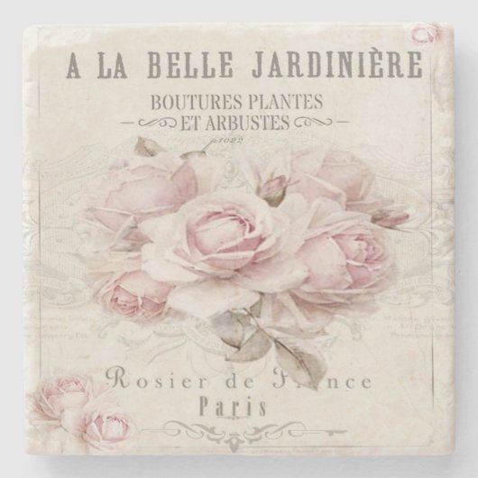 shabbykic, rustic, , floreel, collage, land; stenen onderzetter (Voorkant)