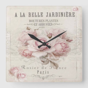 shabbykic, rustic, , floreel, collage, land; vierkante klok