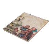 shabbyschil, collage, vogels, vlinders, bloem tegeltje (Zijkant)