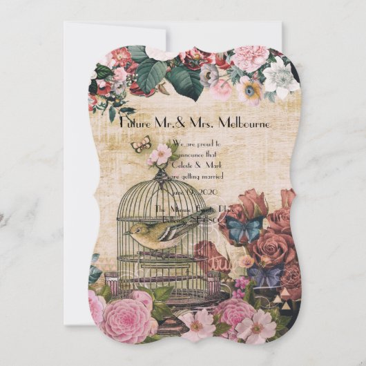 shabbyschil, collage, vogels, vlinders,vic save the date (Voorkant)