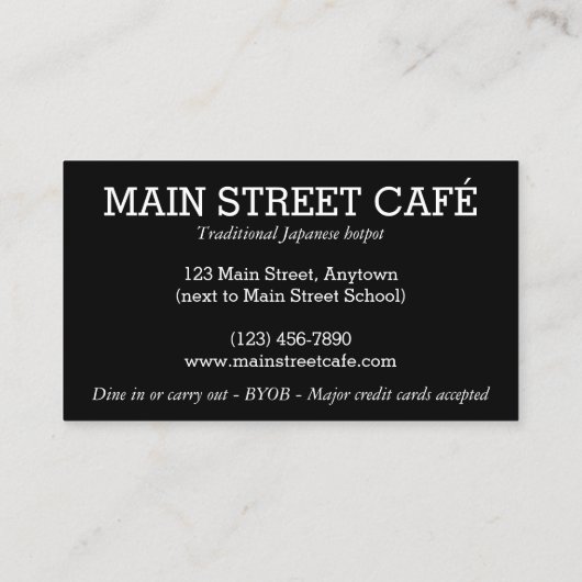 Shabu-Shabu Japans eten hotpot restaurant Visitekaartje (Achterkant)