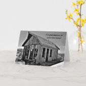 Shack grappige nieuwe huis gefeliciteerd kaart (Gele Bloem)