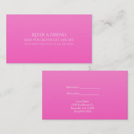 Shade of Pink Modern Verwijs een Vriend Verwijzing (Voorkant / Achterkant)