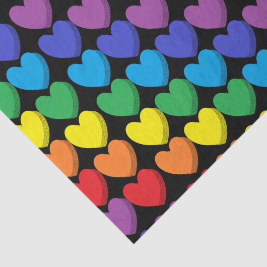 Shaded Rainbow Hearts Black Tissuepapier (Detail)