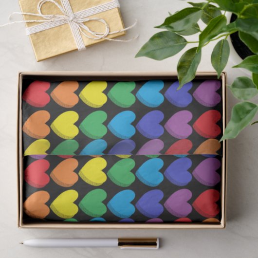 Shaded Rainbow Hearts Black Tissuepapier (Geschenk)