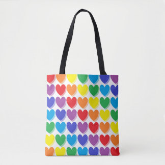 Shaded Rainbow Hearts Tote Bag