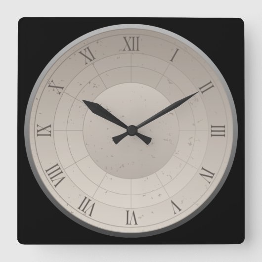 Shaded Roman Numeral Vierkante Klok (Voorkant)