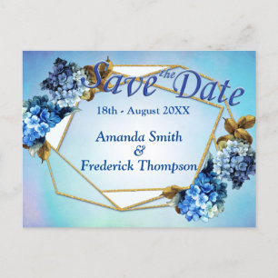 Shades / Blue Waterverf Hydrangeas Save the Dates Aankondigingskaart