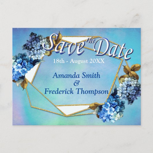 Shades / Blue Waterverf Hydrangeas Save the Dates Aankondigingskaart (Voorkant)