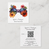 *~* Shades Bril AP57 Boho QR BoldRetro Bloemen Vierkante Visitekaartje (Voorkant / Achterkant)