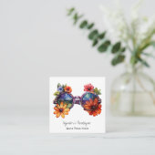 *~* Shades Bril AP57 Boho QR BoldRetro Bloemen Vierkante Visitekaartje (Staand voorkant)