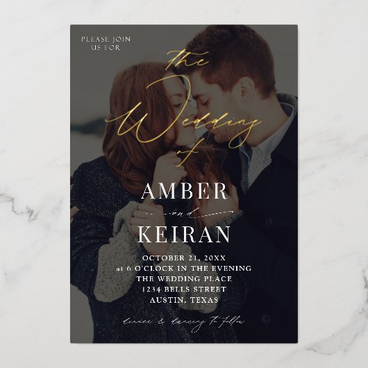 Shades - Donkere fotobruiloft Folie Uitnodiging (Voorkant)