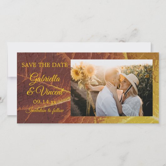 Shades of Autumn Leaf Wedding Save the Date (Voorkant)