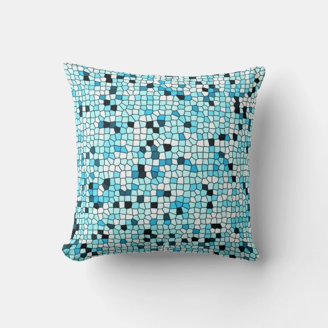 Shades of Blauwgroen Blue Stylish Mosaic Patterned Kussen (Voorkant)