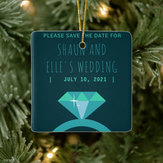 Shades of Blauwgroen Diamond Ring Save the Date Keramisch Ornament (Boom)