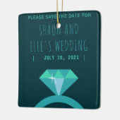 Shades of Blauwgroen Diamond Ring Save the Date Keramisch Ornament (Links)