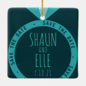 Shades of Blauwgroen Diamond Ring Save the Date Keramisch Ornament (Achterkant)